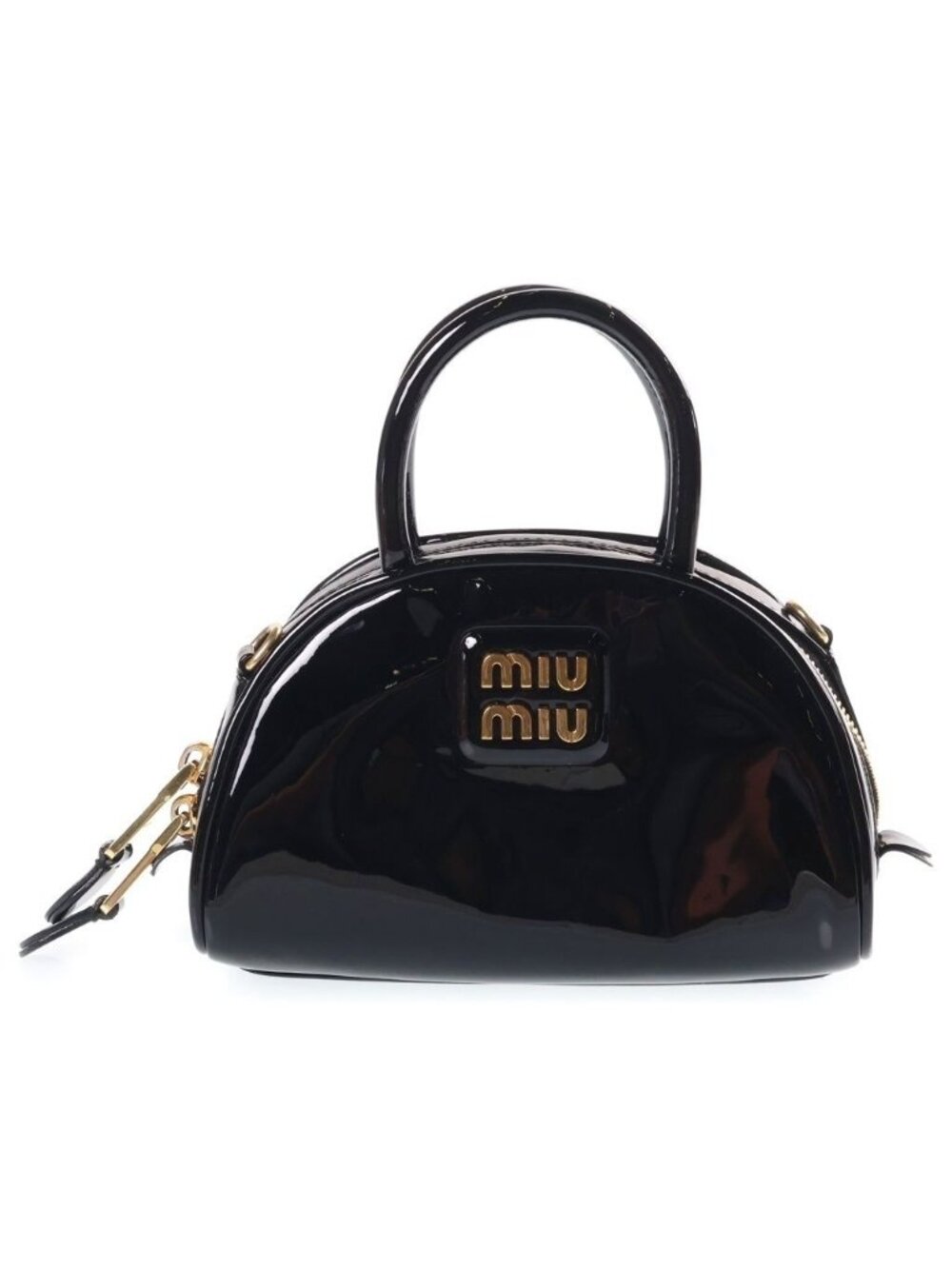 Miu Miu Patent Leather Mini Top Handle Shoulder Bag Gold Black